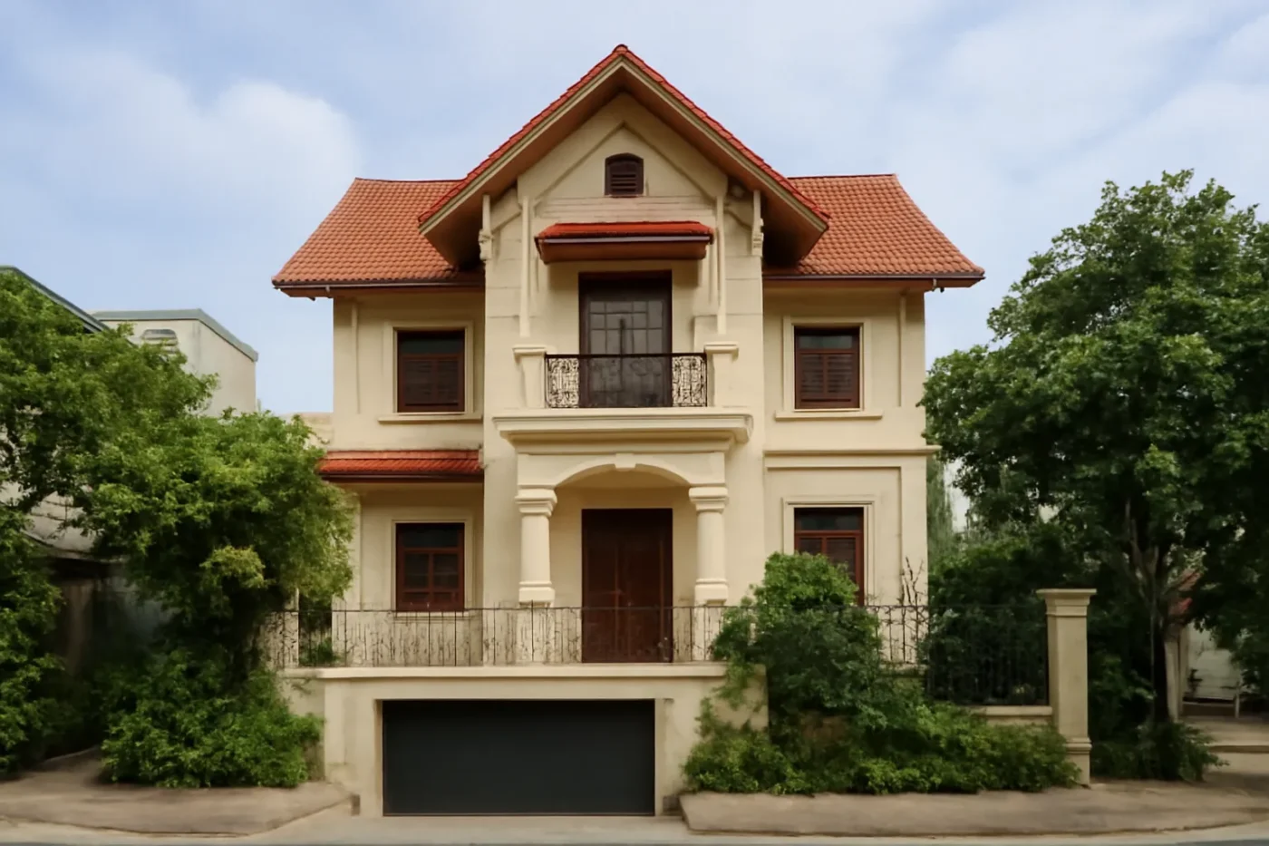 Biệt thự có tầng hầm để xe và tầng áp mái tiện nghi