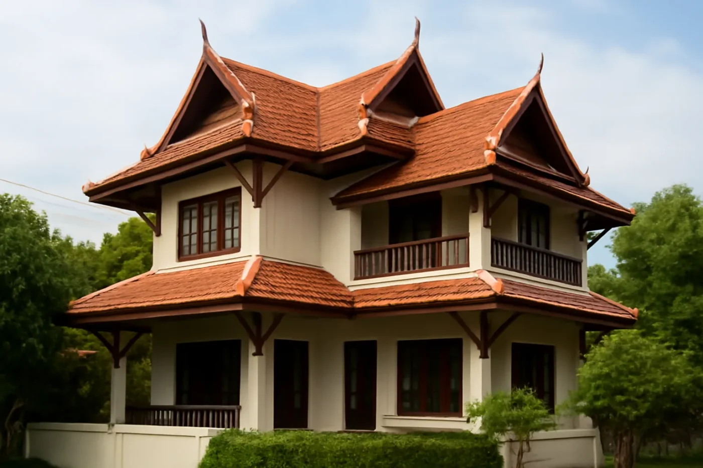 Biệt thự 2 tầng mái thái với sân vườn phía trước