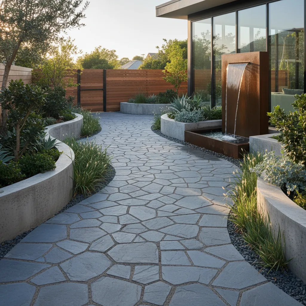 Lối đi hiện đại lát đá bluestone xanh xám