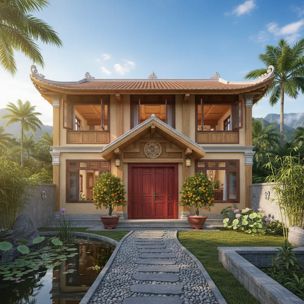 Mẫu nhà 2 tầng chú trọng yếu tố phong thủy hướng nhà