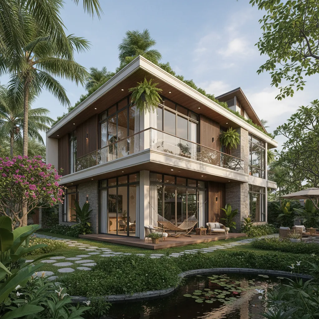 Mẫu nhà 2 tầng chữ L có sân vườn