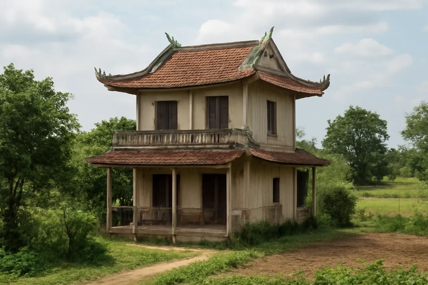 Mẫu nhà 2 tầng mái Thái ở nông thôn