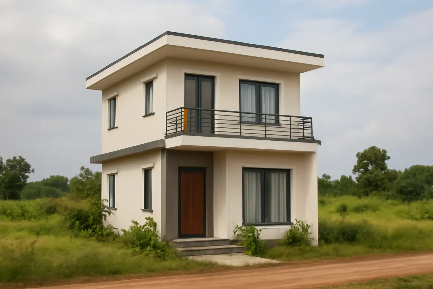 Nhà 2 tầng mái bằng hiện đại ở nông thôn