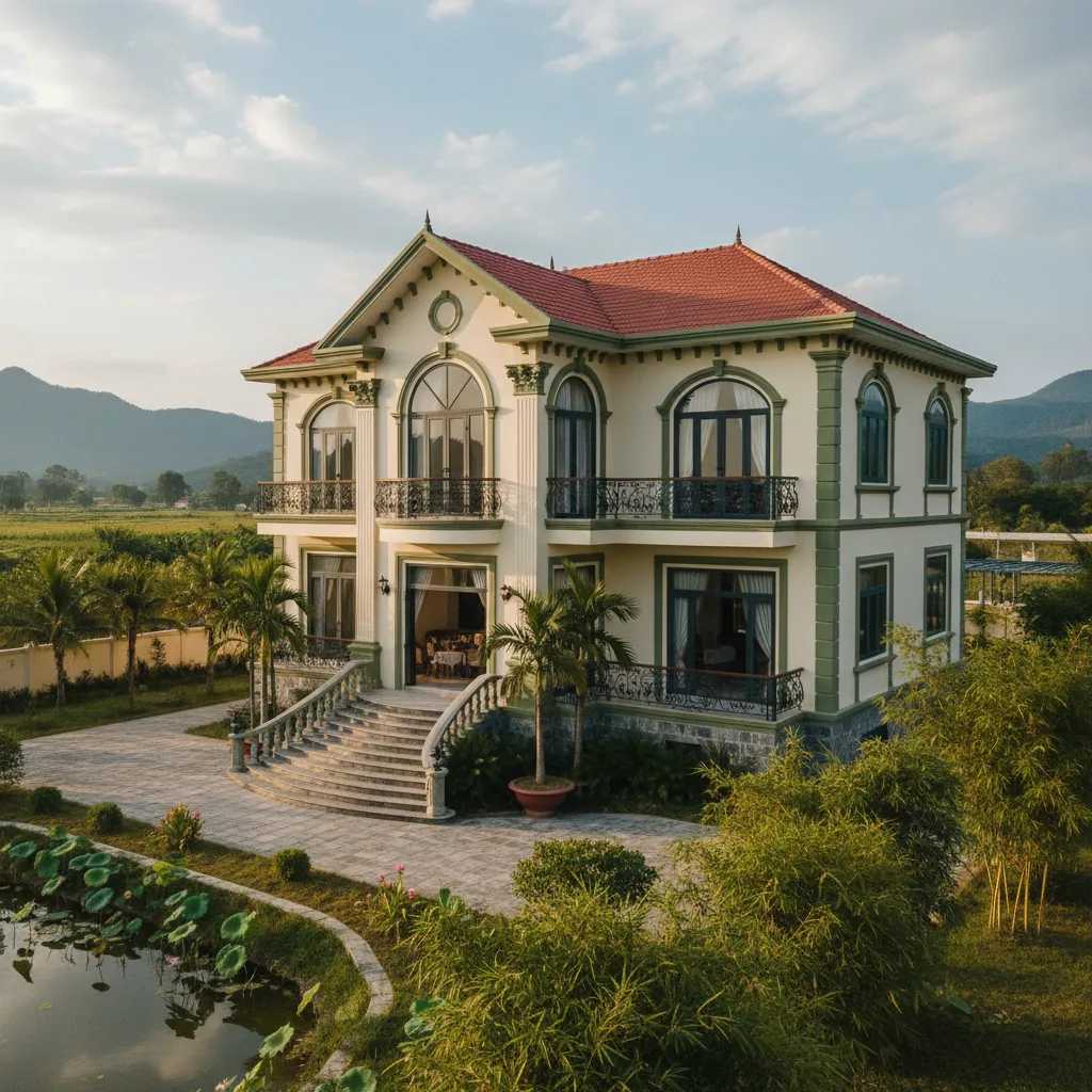 Nhà 2 tầng tân cổ điển ở nông thôn